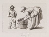 KG 08708
<br/>
Bukkende vrouw met wasmand en een kind
<br/>
<em>Marcus, Jacob Ernst (1774-1826)</em>